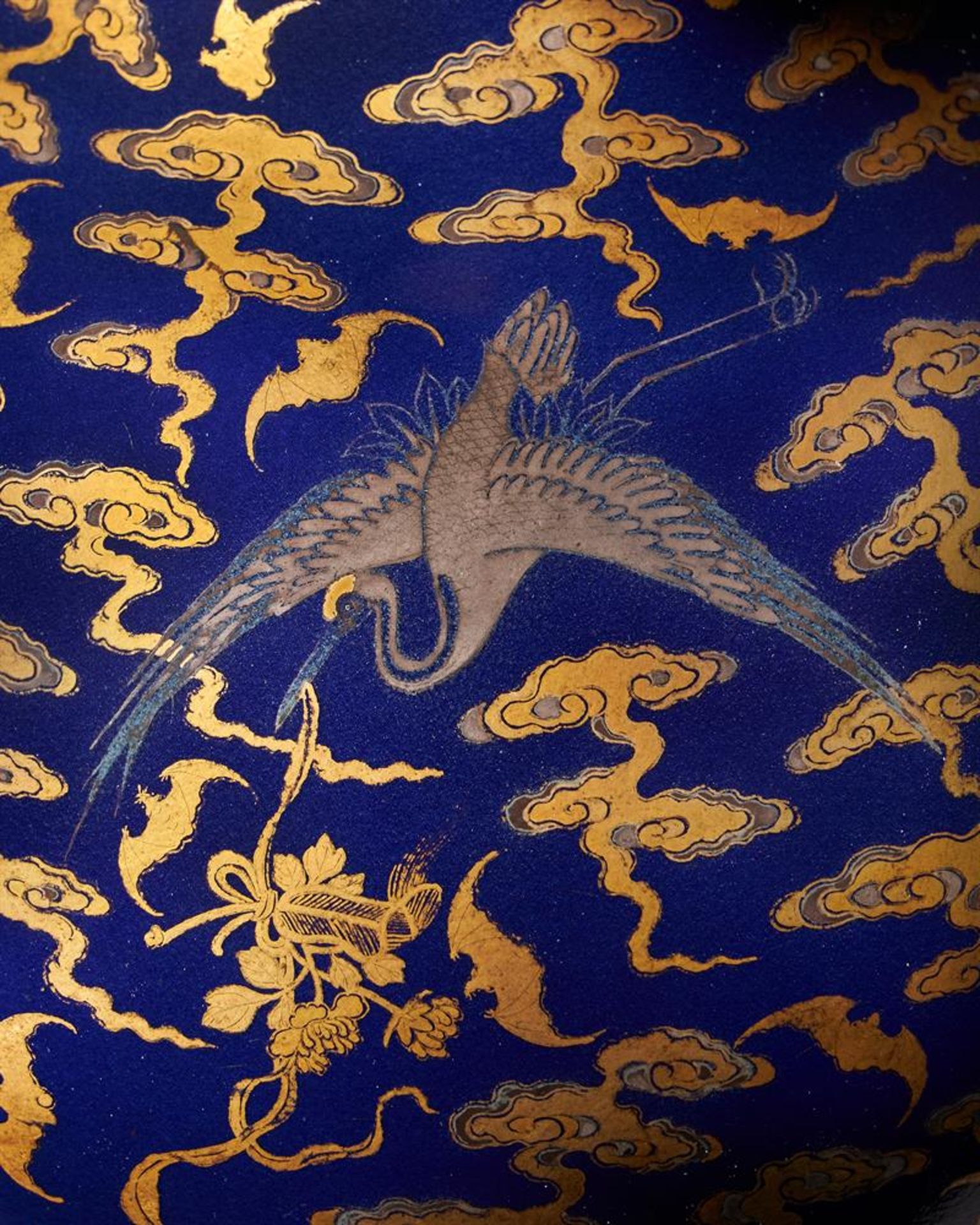 A Magnificent Chinese Imperial blue-glazed silver and gilt 'Bat and Crane' vase - Image 11 of 25