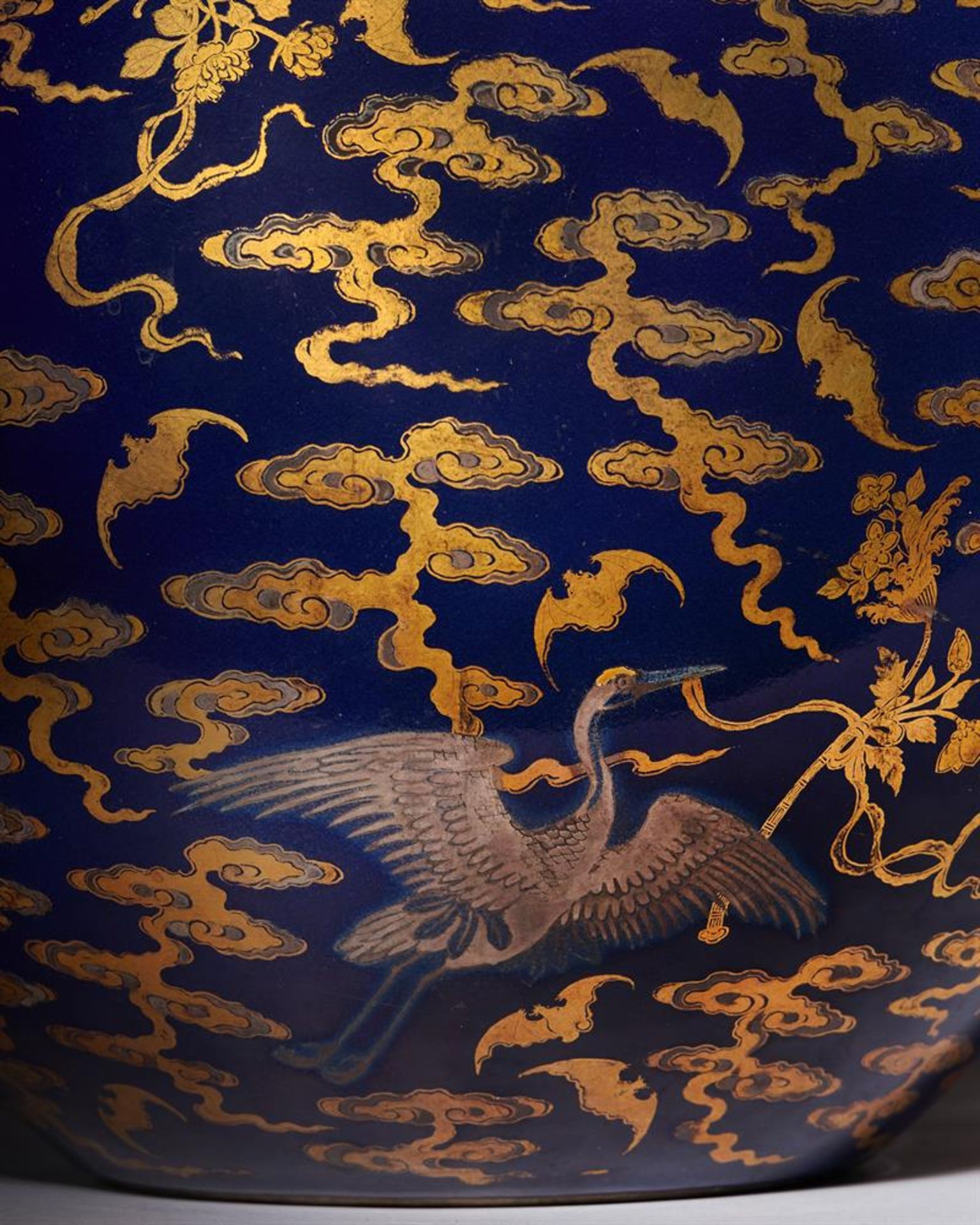 A Magnificent Chinese Imperial blue-glazed silver and gilt 'Bat and Crane' vase - Image 7 of 25