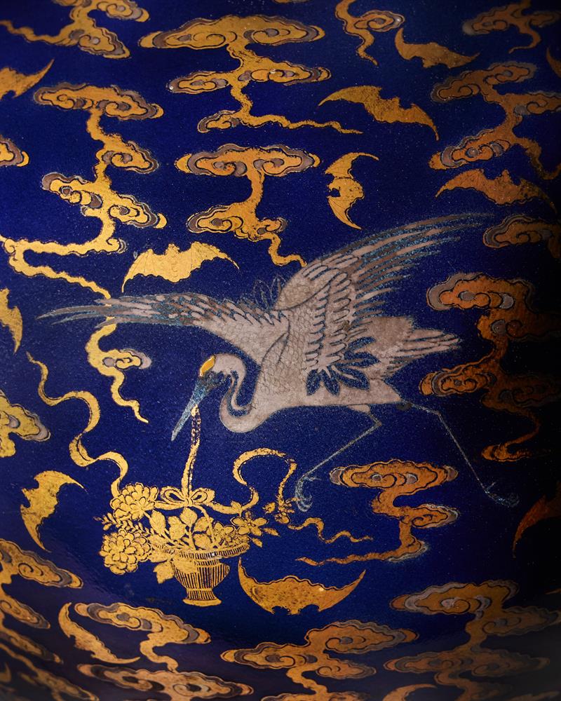 A Magnificent Chinese Imperial blue-glazed silver and gilt 'Bat and Crane' vase - Image 12 of 25