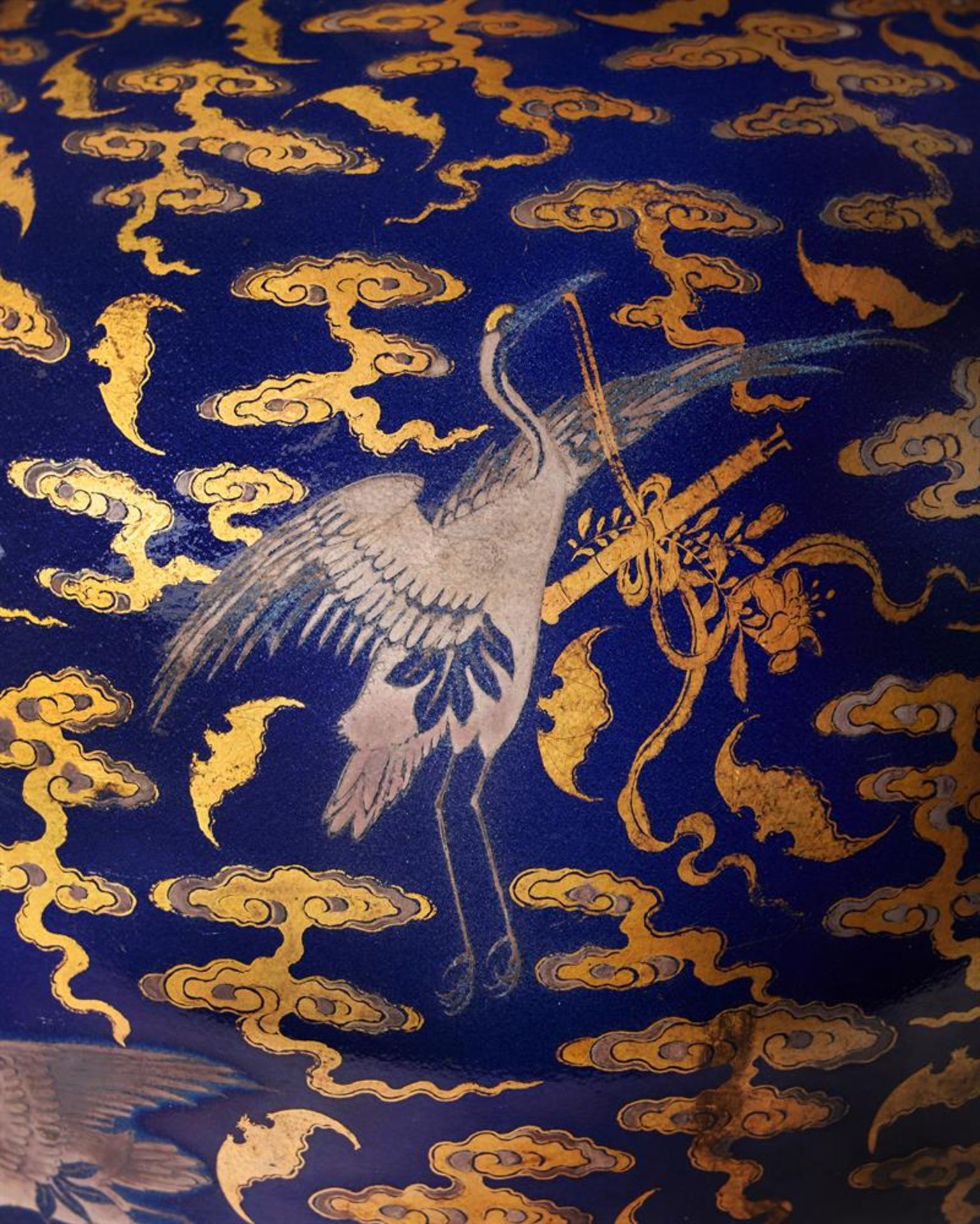 A Magnificent Chinese Imperial blue-glazed silver and gilt 'Bat and Crane' vase - Image 8 of 25