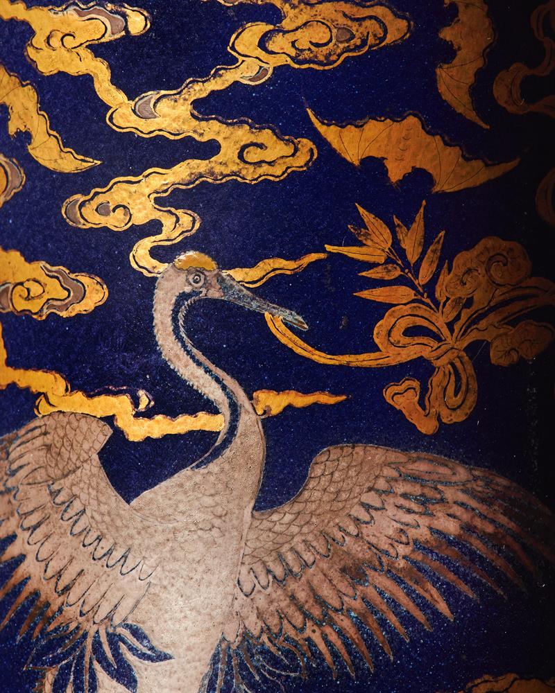 A Magnificent Chinese Imperial blue-glazed silver and gilt 'Bat and Crane' vase - Image 18 of 25
