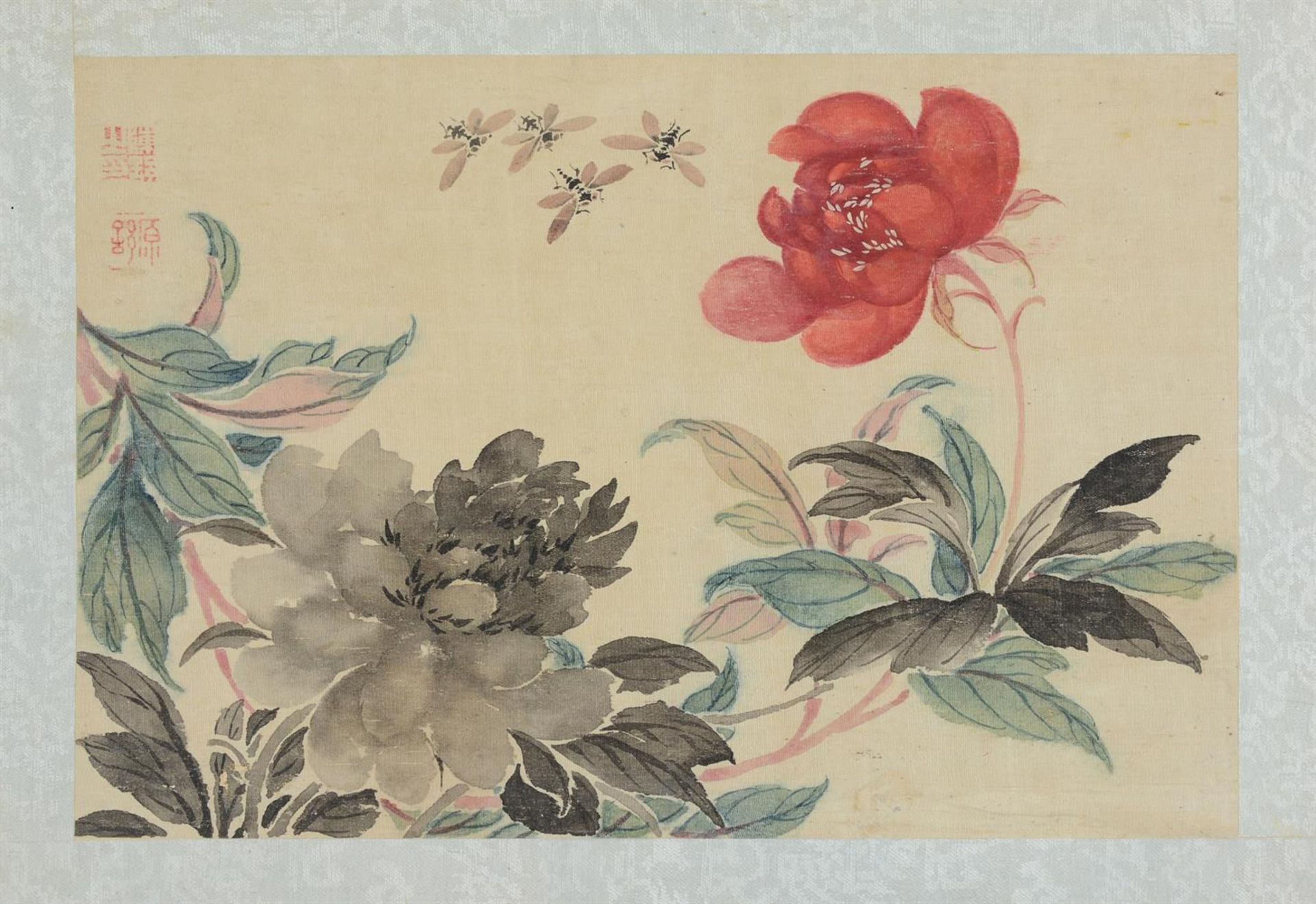 Six loose leaves of flowers and insects paintings by Chen Shu (1612-1682) - Image 7 of 8