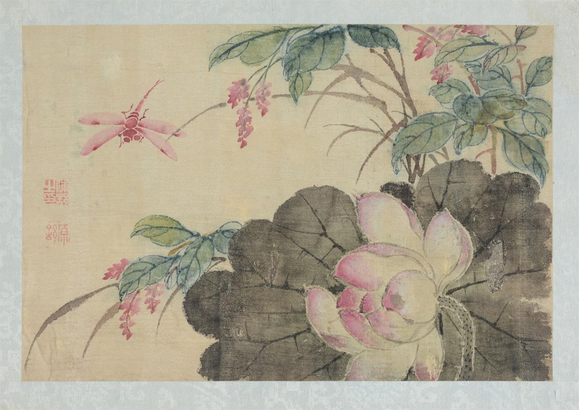 Six loose leaves of flowers and insects paintings by Chen Shu (1612-1682) - Image 5 of 8