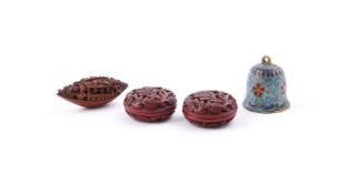 A pair of miniature Chinese cinnabar lacquer cosmetic boxes