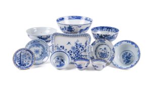 A group of Chinese blue and white bowls and dishes