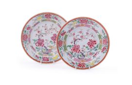 A pair of Chinese porcelain famille rose plates