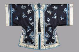 A fine satin silk front opening navy blue Han Chinese jacket