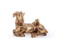 A Chinese gilt bronze 'Three rams' paper weight