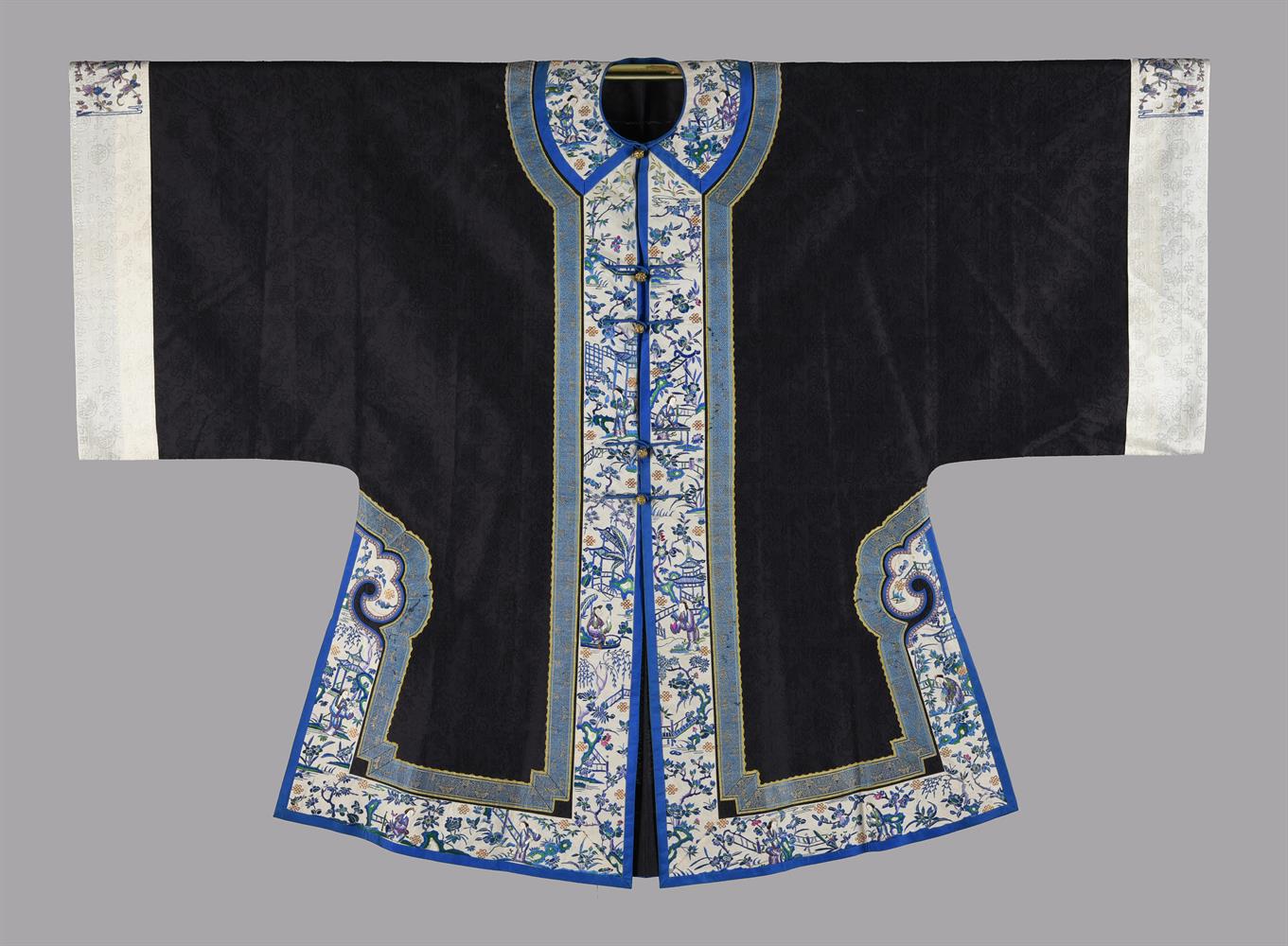 A Chinese front opening charcoal grey silk summer damask jacket