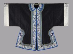 A Chinese front opening charcoal grey silk summer damask jacket