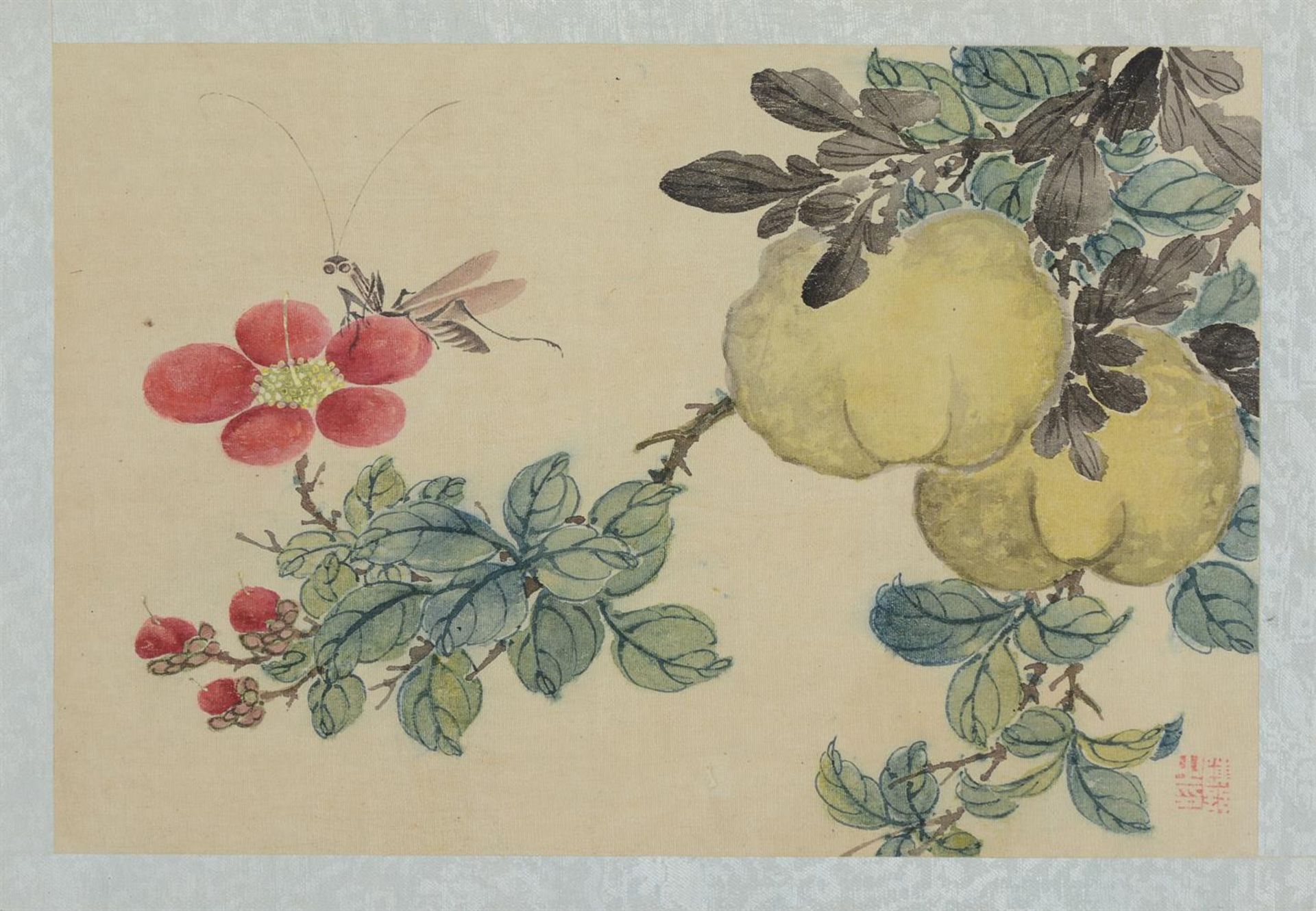 Six loose leaves of flowers and insects paintings by Chen Shu (1612-1682) - Image 6 of 8