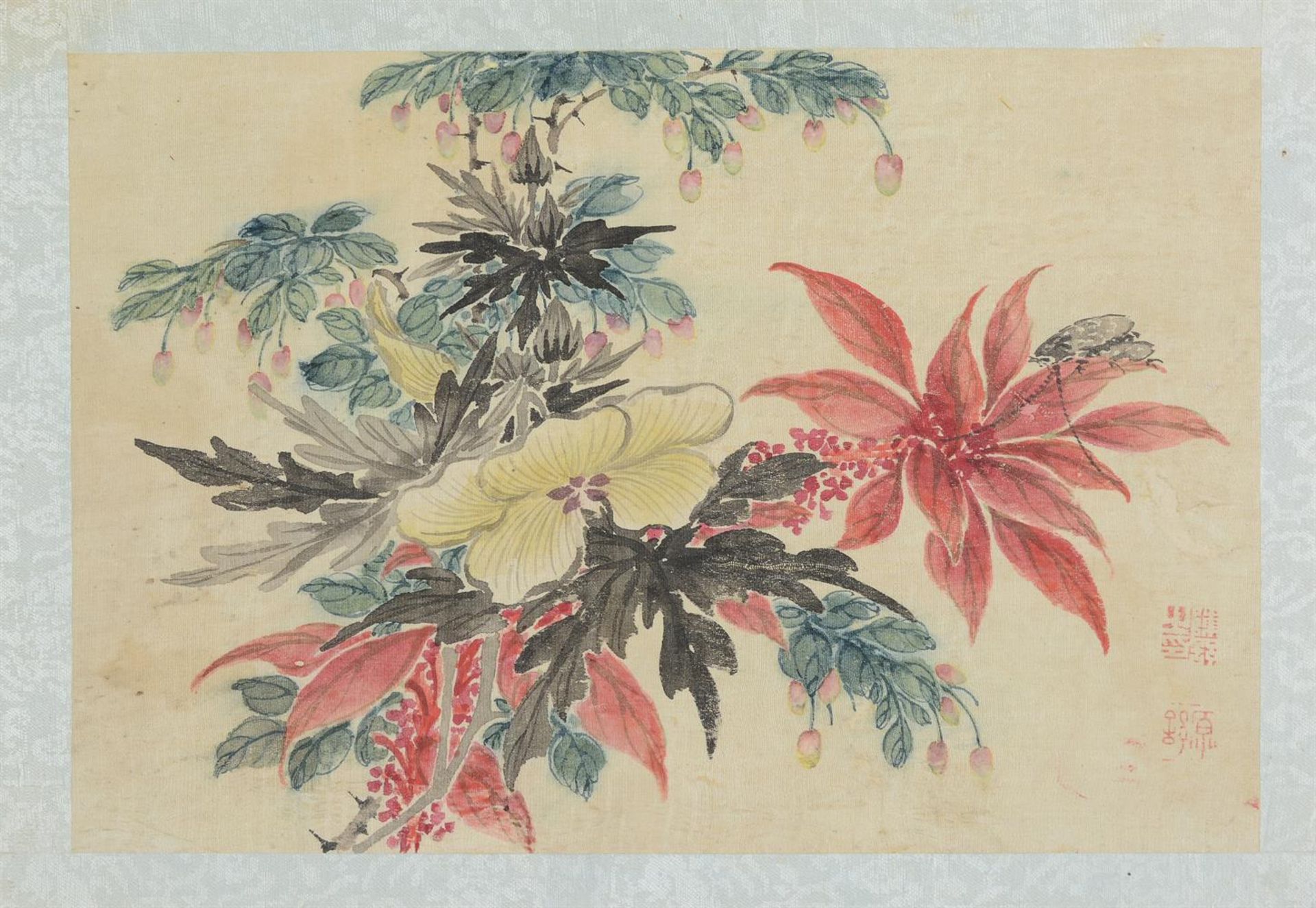 Six loose leaves of flowers and insects paintings by Chen Shu (1612-1682) - Image 8 of 8