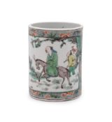 A Chinese Famille Verte cylindrical brush pot