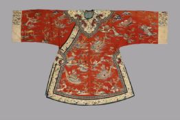 A orange-red Chinese crepe silk Han Chinese women's robe