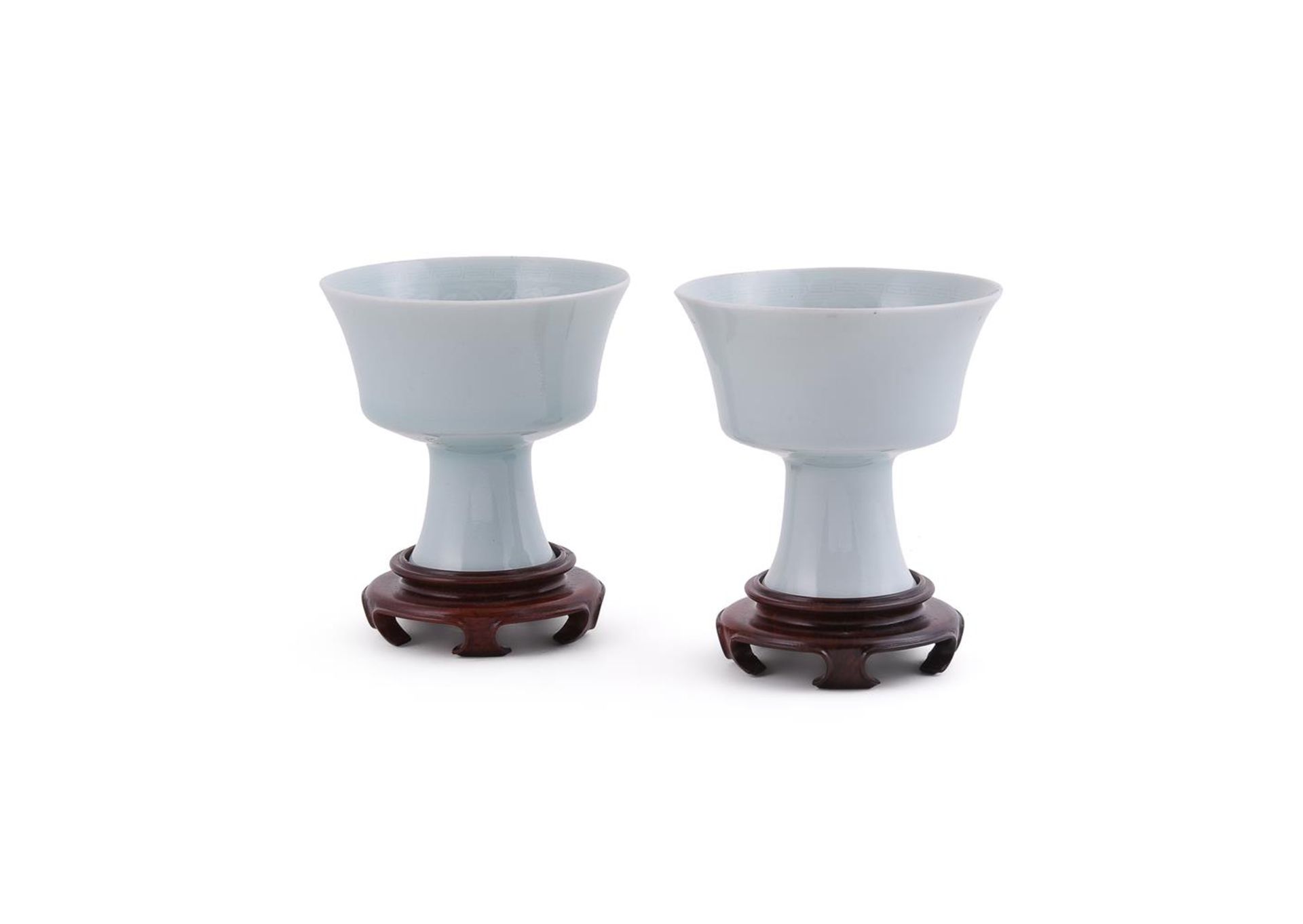 A rare pair of Chinese 'Phoenix' stem cups - Image 2 of 8