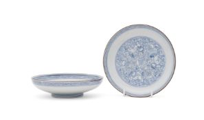 A pair of Chinese blue and white 'Lion' dishes