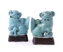 A pair of Chinese robin's egg glazed incense holders