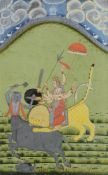 A Marwar painting depicting Durga Slaying the Buffalo Demon (Mahisasuramardini)