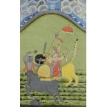 A Marwar painting depicting Durga Slaying the Buffalo Demon (Mahisasuramardini)