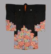 A black silk crepe Japanese Kimono