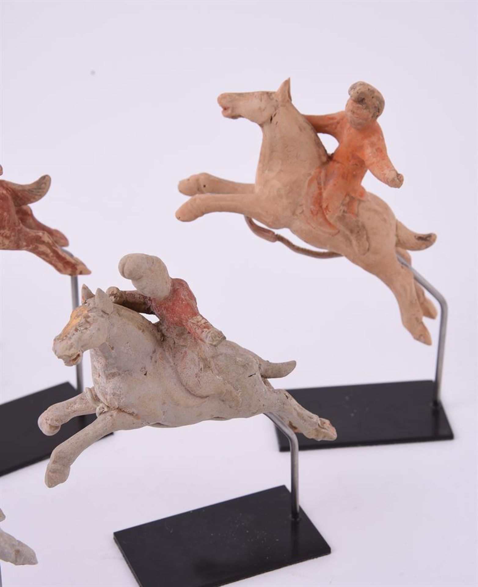 A rare set of five miniature pottery polo players - Image 3 of 11
