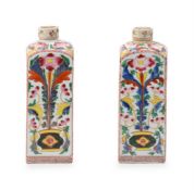 A pair of Chinese Famille Rose square bottles