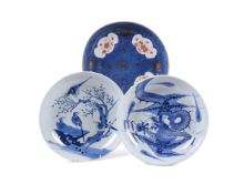 A Chinese blue and white 'Magpies and prunus' dish