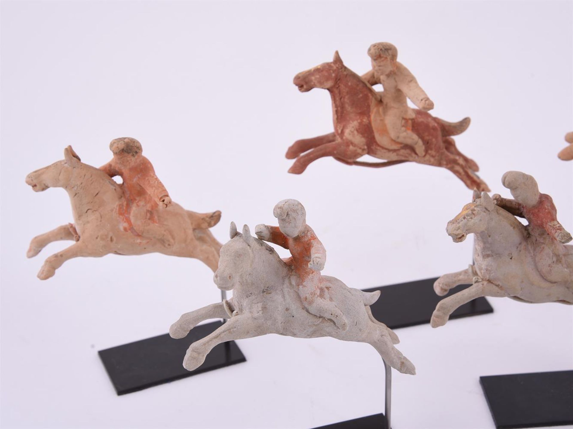 A rare set of five miniature pottery polo players - Image 2 of 11