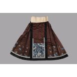 A Chinese Chestnut satin silk ground wide pleated skirt