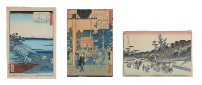 Utagawa Hiroshige II (1826-1869): Two ukiyo-e woodblock prints in inks and colours on mulberry bark
