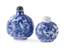 Two Chinese blue and white snuff bottles