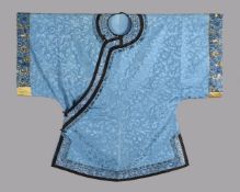 A Chinese mid-blue silk damask Lady's side fastening robe