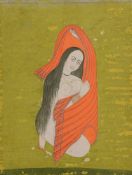 An Indian painting of a Woman at her Toilette