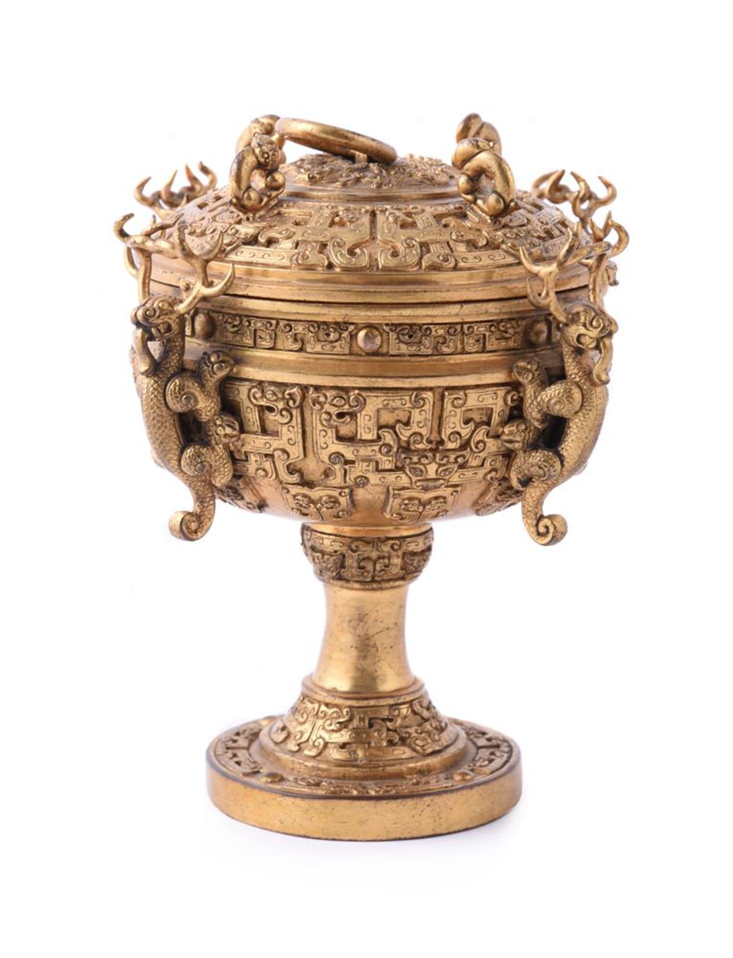 A Chinese gilt bronze dou censer and cover