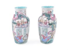 A pair of Chinese Famille Rose 'Immortals' vases