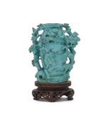 A carved turquoise stone 'three friends of winter' vase