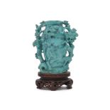 A carved turquoise stone 'three friends of winter' vase