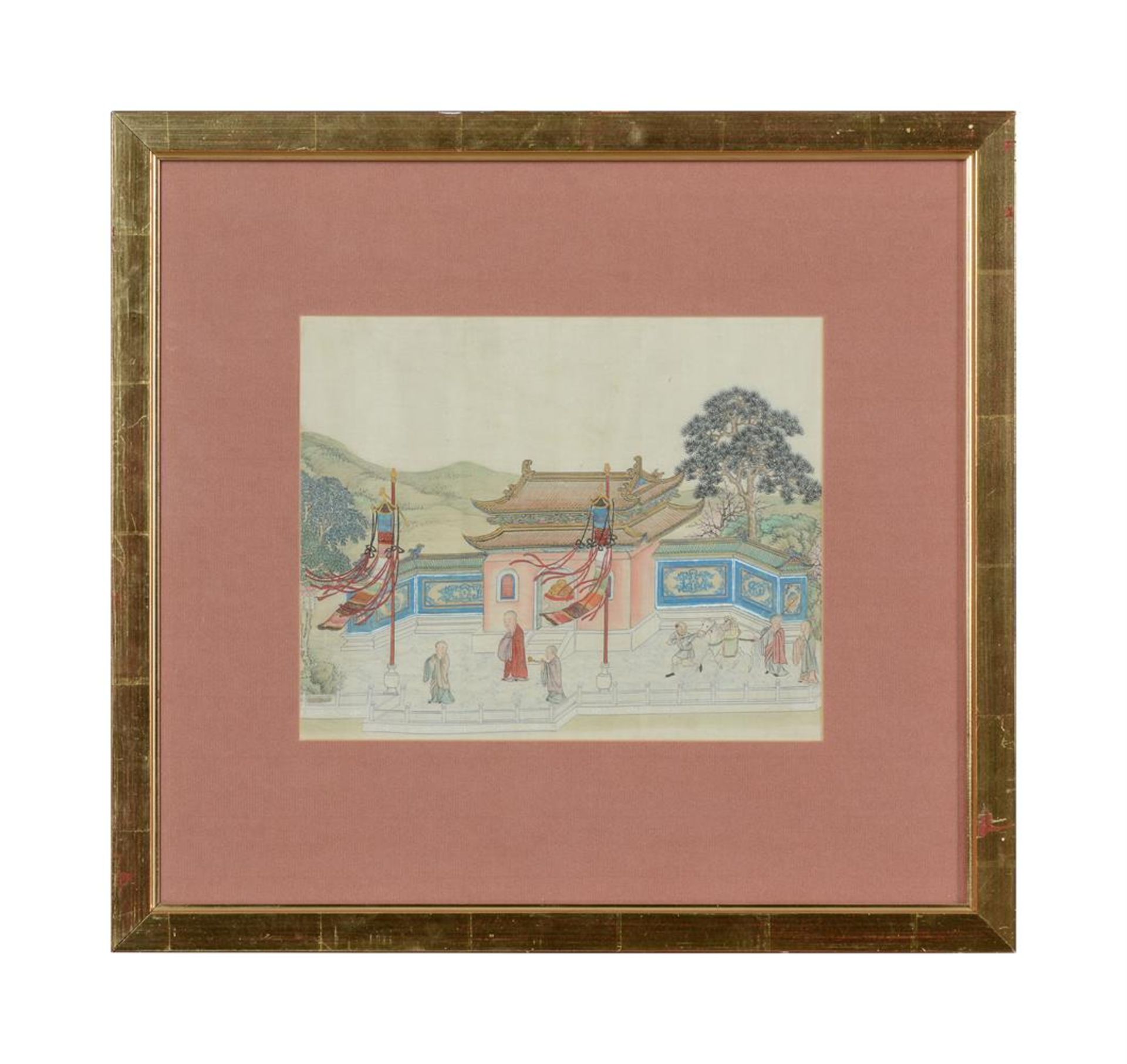 A Chinese painting of temple and monks - Bild 2 aus 2