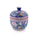 A Chinese Famille Rose Straits Chinese Peranakan blue ground bowl and cover