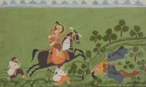 A Mewar painting depicting a Boar Hunt