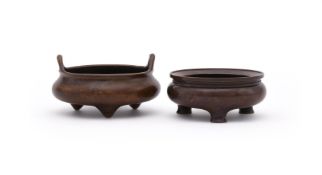 Two Chinese bronze tripod censers