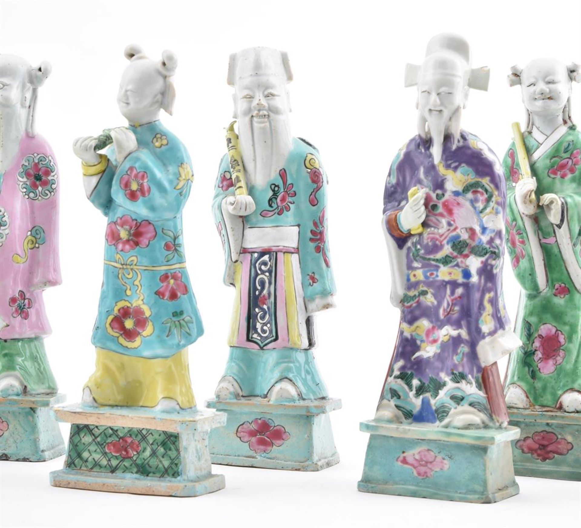 Eight Chinese Export Famille Rose figures of Immortals - Image 4 of 6