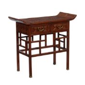 A Chinese hardwood and bamboo parquetry side table