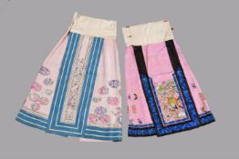 Two attractive Chinese pink summer damask silk Han skirts
