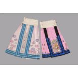 Two attractive Chinese pink summer damask silk Han skirts