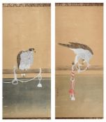 Two Japanese scrolls depicting falcons