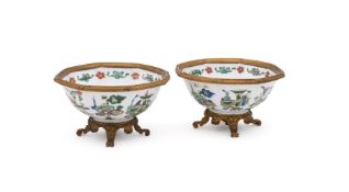 A pair of Chinese famille verte octagonal bowls