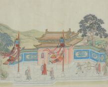 A Chinese painting of temple and monks