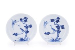 An unusual pair of Chinese blue and white saucers