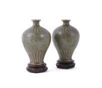 Two Chinese Longquan celadon vases